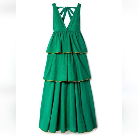 NWT RHODE LEELA TIERED FIL-COUPE COTTON MAXI DRESS SIZE XS